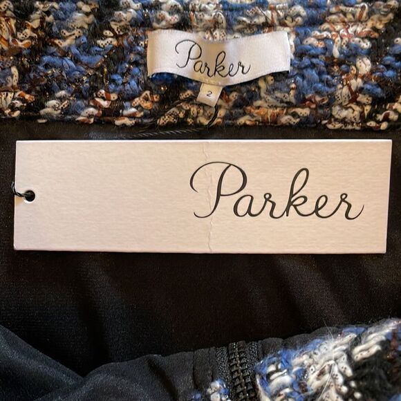 Parker Krista Tweed Blue Plaid Mini Zip Up Pencil Skirt - Picture 7 of 9